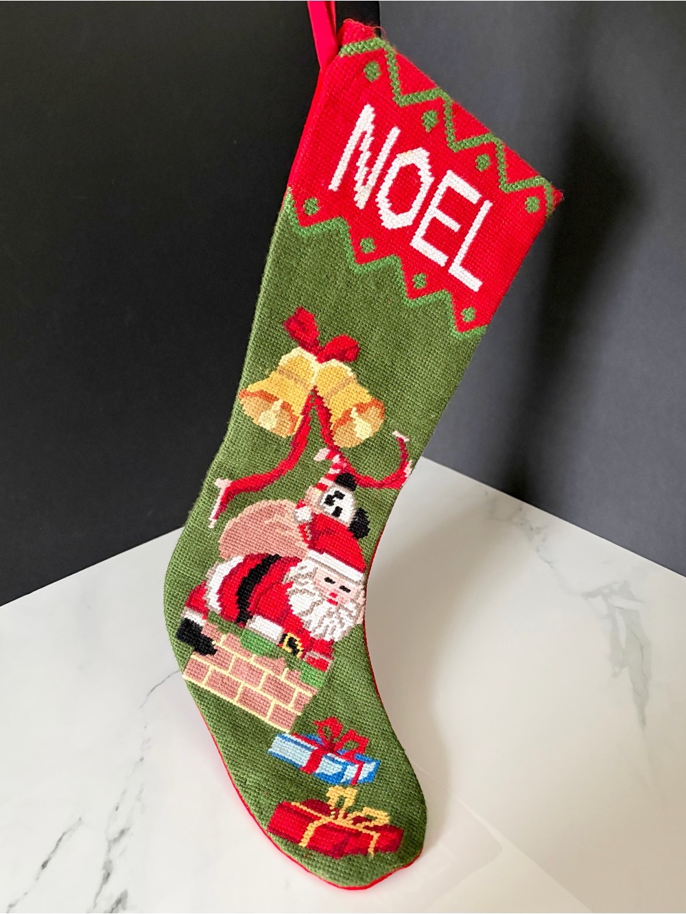 Vintage "Noel" with Santa & Chimney Needlepoint Stocking